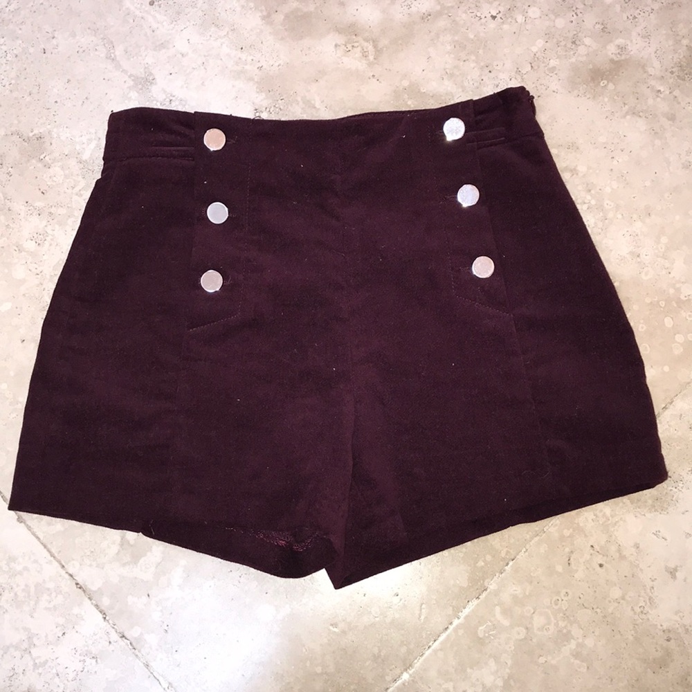 Burgundy Velvet Shorts